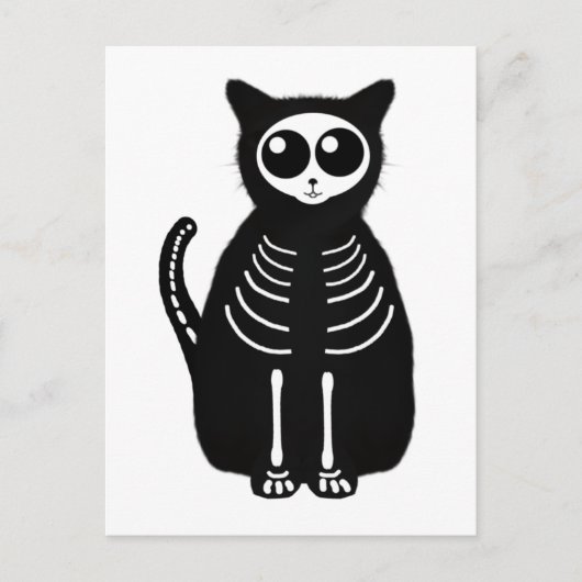 Niedlicher Halloween Cartoon Cat Skeleton Postkarte (Vorderseite)