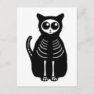 Niedlicher Halloween Cartoon Cat Skeleton Postkarte