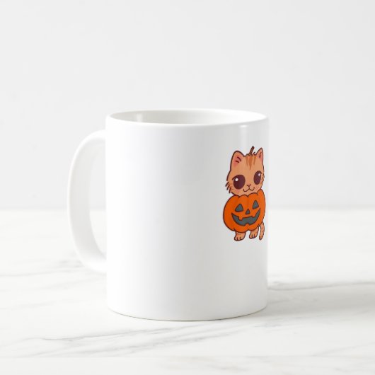Niedlicher Halloween Cat T - Shirt - Zwei Kawaii C Kaffeetasse (Vorderseite Links)