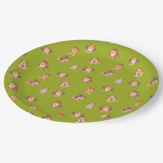 Niedlicher Halloween Costume Cartoon Corgis Pappteller (Schrägansicht)