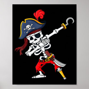 Niedlicher Halloween Dabbing Pirate Skeleton Spaß Poster