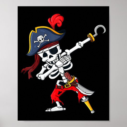 Niedlicher Halloween Dabbing Pirate Skeleton Spaß Poster (Vorne)