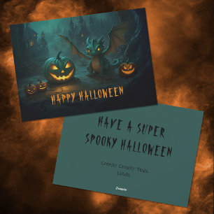 Niedlicher Halloween-Drache mit Beängstigenden Pum Feiertagskarte