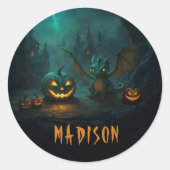 Niedlicher Halloween-Drache mit Beängstigenden Pum Runder Aufkleber (Vorderseite)