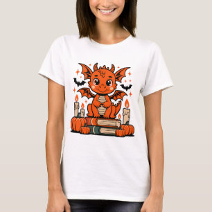 Niedlicher Halloween-Drache mit Büchern T-Shirt
