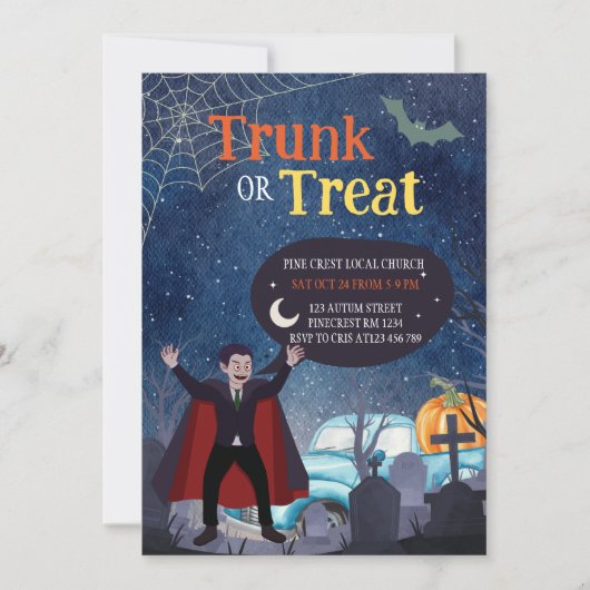 Niedlicher Halloween-Event-Trunk oder Leckerei für Einladung (Vorderseite)