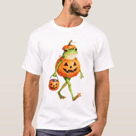 Niedlicher Halloween Frosch in Kürbiskostüm T-Shirt