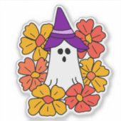 Niedlicher Halloween-Geist-Blume-Kranz Aufkleber (Vorderseite)