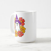Niedlicher Halloween-Geist-Blume-Kranz Kaffeetasse (Vorderseite Links)