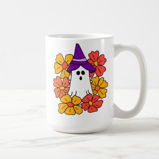 Niedlicher Halloween-Geist-Blume-Kranz Kaffeetasse (Rechts)