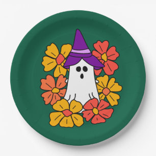 Niedlicher Halloween-Geist-Blume-Kranz Pappteller
