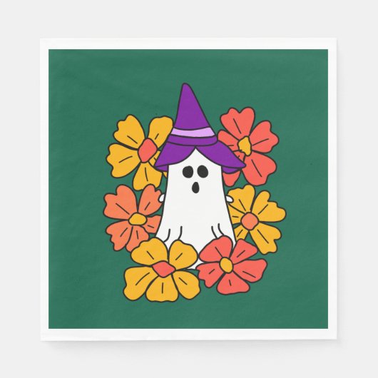 Niedlicher Halloween-Geist-Blume-Kranz Serviette (Vorderseite)
