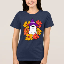 Niedlicher Halloween-Geist-Blume-Kranz Tri-Blend Shirt