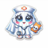 Niedlicher Halloween-Geist in einer Krankenschwest Aufkleber (Vorderseite)