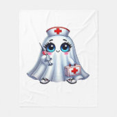 Niedlicher Halloween-Geist in einer Krankenschwest Fleecedecke (Vorderseite)