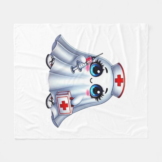 Niedlicher Halloween-Geist in einer Krankenschwest Fleecedecke (Vorderseite (Horizontal))