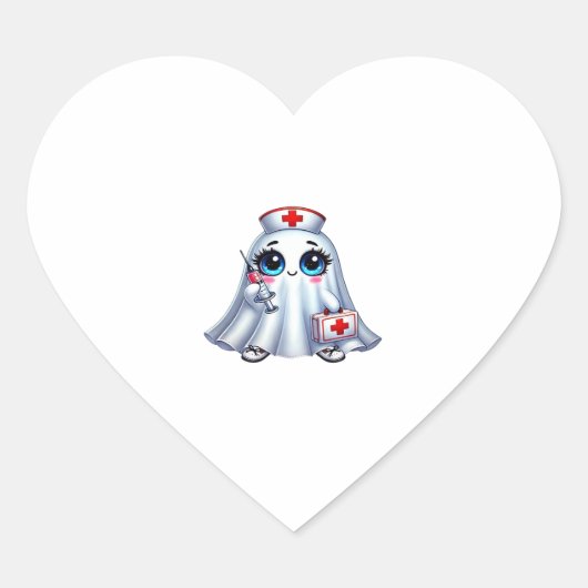 Niedlicher Halloween-Geist in einer Krankenschwest Herz-Aufkleber (Vorderseite)