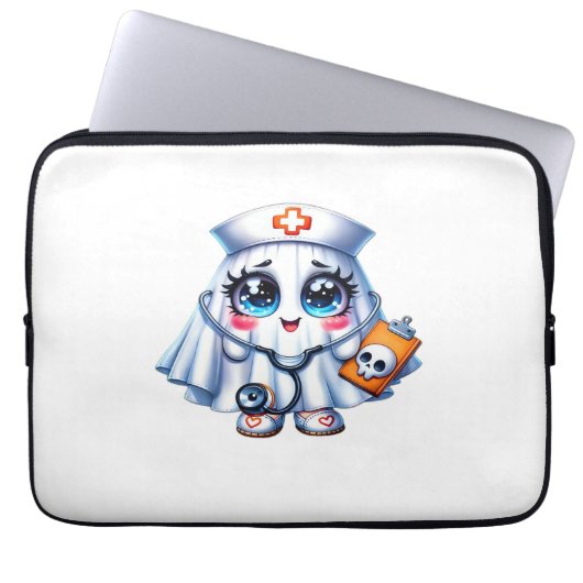Niedlicher Halloween-Geist in einer Krankenschwest Laptopschutzhülle (Vorderseite)