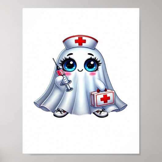 Niedlicher Halloween-Geist in einer Krankenschwest Poster (Vorne)