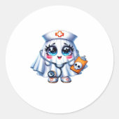 Niedlicher Halloween-Geist in einer Krankenschwest Runder Aufkleber (Vorderseite)