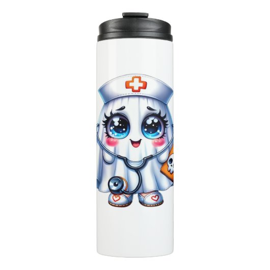 Niedlicher Halloween-Geist in einer Krankenschwest Thermosbecher (Vorderseite)