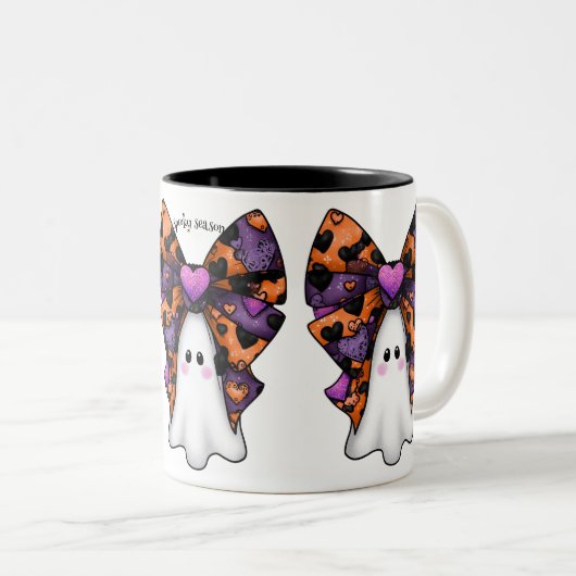Niedlicher Halloween-Geist mit Big Bow Zweifarbige Tasse (VorderseiteRechts)