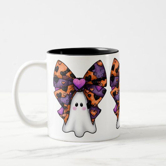 Niedlicher Halloween-Geist mit Big Bow Zweifarbige Tasse (Links)