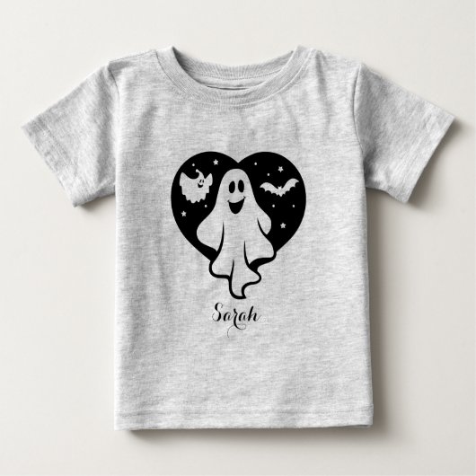Niedlicher Halloween-Geist mit Herz und Gesicht Baby T-shirt (Vorderseite)