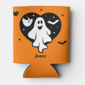 Niedlicher Halloween-Geist mit Herz und Gesicht Dosenkühler (Vorderseite)
