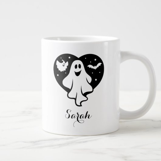 Niedlicher Halloween-Geist mit Herz und Gesicht Jumbo-Tasse (Rechts)