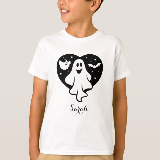 Niedlicher Halloween-Geist mit Herz und Gesicht T-Shirt (Vorderseite)