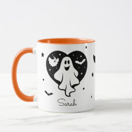 Niedlicher Halloween-Geist mit Herz und Gesicht Tasse