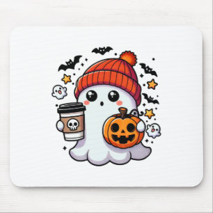 Niedlicher Halloween-Geist mit Kürbis und Kaffee Mousepad