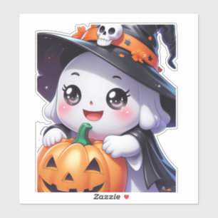 Niedlicher Halloween-Geist mit Pumpkin Aufkleber