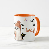 Niedlicher Halloween-Geist mit Pumpkin-Gewürzkaffe Tasse (VorderseiteRechts)