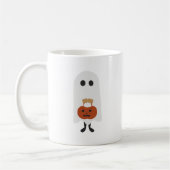 Niedlicher Halloween-Geist mit Pumpkin-Trick oder  Kaffeetasse (Links)