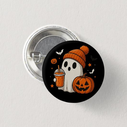 Niedlicher Halloween-Geist mit Pumpkin und Drink Button (Vorne & Hinten)