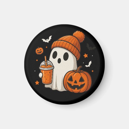 Niedlicher Halloween-Geist mit Pumpkin und Drink Magnet (Vorne)