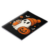 Niedlicher Halloween-Geist mit Pumpkin und Drink Notizblock (Linke Seite)