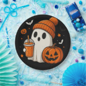 Niedlicher Halloween-Geist mit Pumpkin und Drink Pappteller (Party)