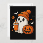 Niedlicher Halloween-Geist mit Pumpkin und Drink Postkarte (Vorne/Hinten)
