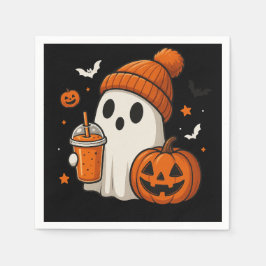 Niedlicher Halloween-Geist mit Pumpkin und Drink Serviette