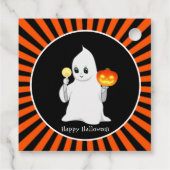Niedlicher Halloween-Geist und Kürbis auf schwarz  Geschenkanhänger (Rückseite)