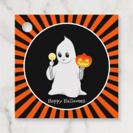 Niedlicher Halloween-Geist und Kürbis auf schwarz  Geschenkanhänger