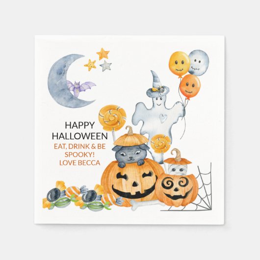 Niedlicher Halloween-Geist und Kürbislaterne Pumpk Serviette (Vorderseite)