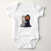 Niedlicher Halloween-Geist und Pumkin-Baby-Bodysui Baby Strampler (Vorderseite)