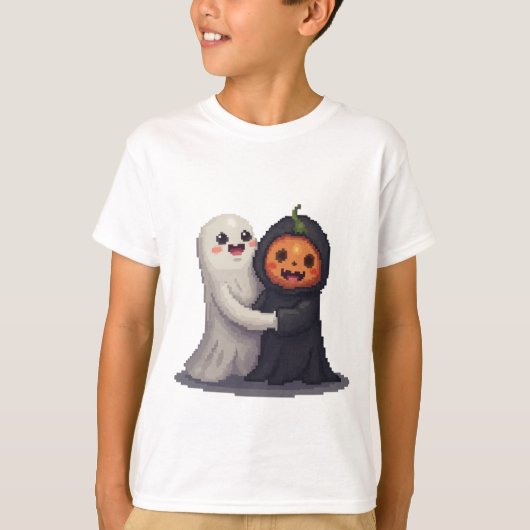 Niedlicher Halloween-Geist und Pumkin-T - Shirt (Vorderseite)