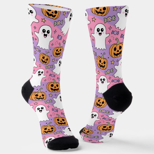Niedlicher Halloween-Geist und Pumpkin Socken (Gewinkelt)