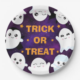 Niedlicher Halloween-Geistertrick oder -Treat Pappteller