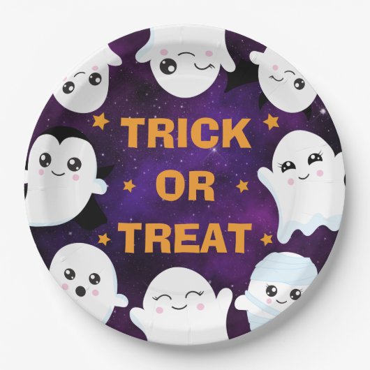 Niedlicher Halloween-Geistertrick oder -Treat Pappteller (Vorderseite)